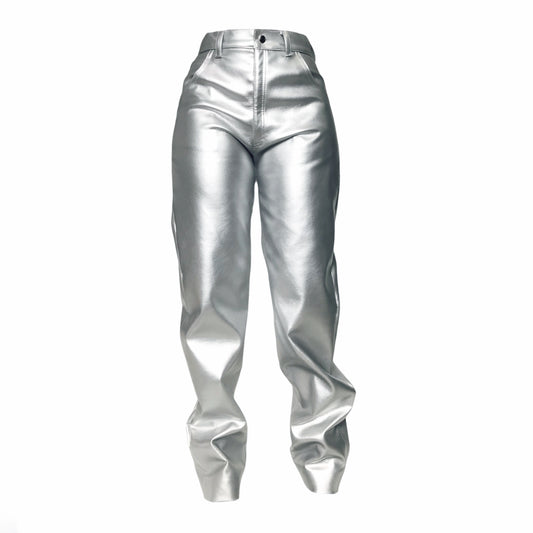 PU Leather Pants- SILVER